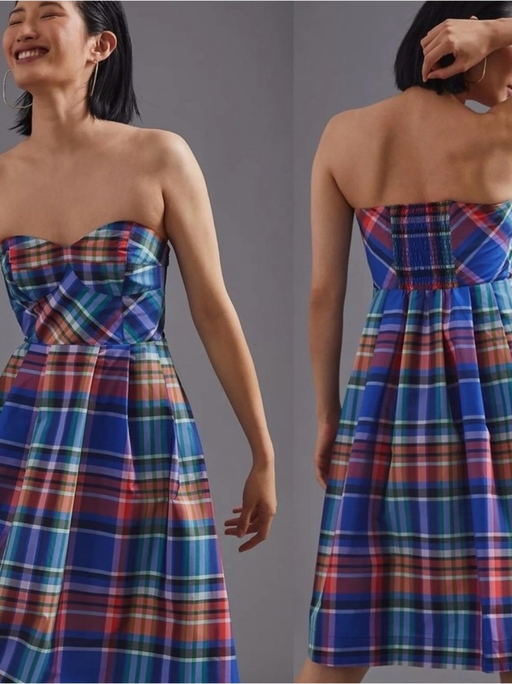 CLOSET CLOSING - Last Call! Anthropologie Strapless Plaid Sundress in Blue & Mul
